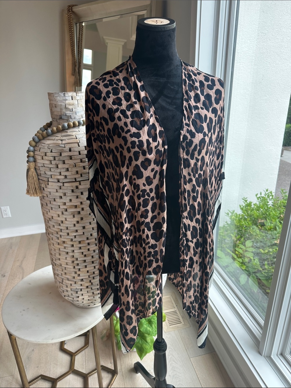 Leopard Print Open Front Kimono - Blush and Black